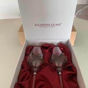 Julianna Glass European Glassware 1 pair white wine glasses w Swarovski Crystal